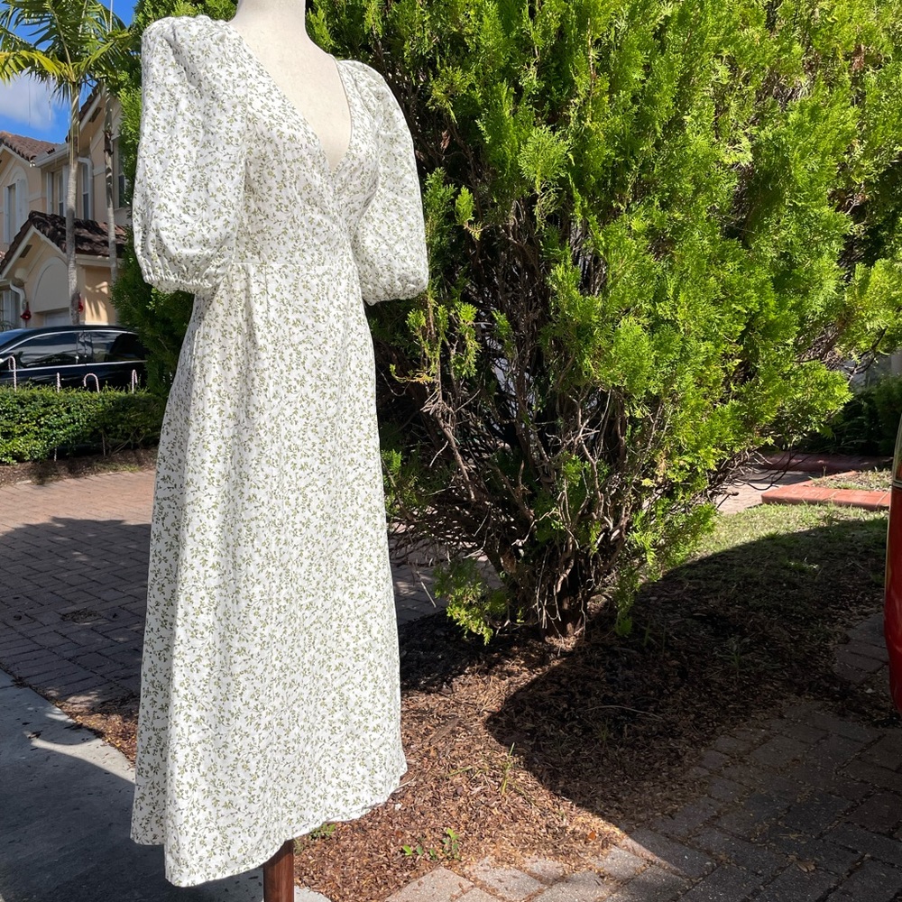 Reformation Mint Floral Print Lint MIDI Wrap Dress